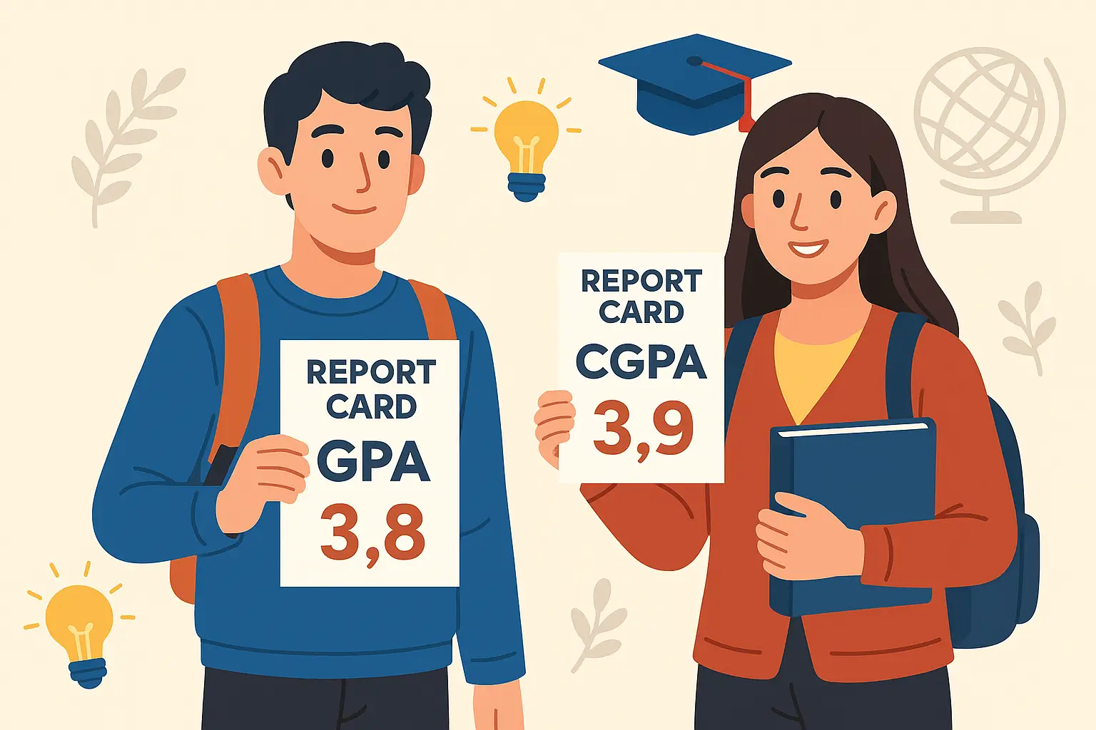 Student analyzing GPA and CGPA scores with academic chart