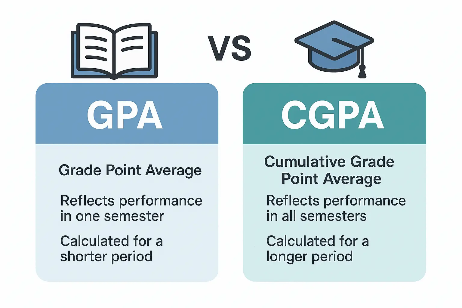 Infographic comparing GPA and CGPA differences side by side